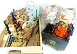 Pair of 19th/ early 20th Century Satsuma vases and decorative oriental items in one box