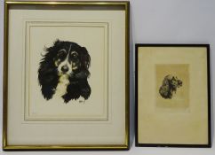 'Bessie' Border Collie, watercolour signed by Terry Logan 30cm x 25cm and Portrait of a Spaniel,