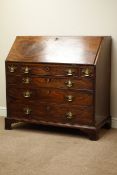18th century figured mahogany bureau, fall front with well fitted interior, above six drawers,