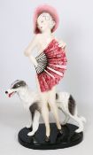 Goldscheider Art Deco figure of a female nude with Borzoi by Josef Lorenzl,