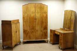 Early 20th century walnut three piece bedroom suite - double wardrobe (W120cm, H179cm, D50cm),