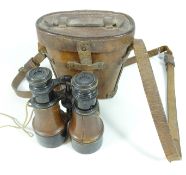 Pair of WWI military binoculars by Deroy & Forestier, Paris in leather case stamped J .B.