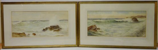 Breaking Waves on Shore, two watercolours signed by Ernest Stuart (British 1889-1915), 24cm x 52.