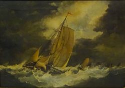 Fishing Boat in Stormy Sea, 19th century oil on canvas English School unsigned 24cm x 34cm.