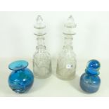 Pair of 19th/ early 20th Century cut glass decanters and Mdina Maltese vase and jug with lid (4)