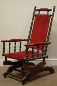 American turned walnut upholstered rocking chair Condition Report <a