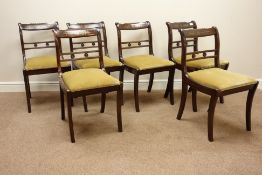 Set eight (6+2) Regency style mahogany dining chairs, brass inlaid rails,