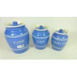 Set of three graduating Bretby storage jars; Flour,