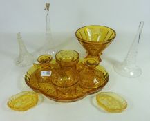 Art Deco amber glass bowl, the panels decorated with the god Mercury, probably by Sowerby,