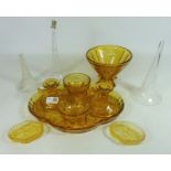 Art Deco amber glass bowl, the panels decorated with the god Mercury, probably by Sowerby,