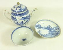 19th Century Chinese blue and white teapot and similar tea bowl and saucer (3) Condition