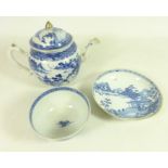 19th Century Chinese blue and white teapot and similar tea bowl and saucer (3) Condition