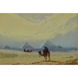 The Pyramids at Giza, 19th/20th century watercolour signed with initials G T 10cm x 15.