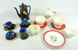 Crown Ducal 'Chinese Lantern' coffee set for two and a Wade 'Gayday' pattern tea for two