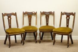 Set four late Victorian stained beech dining chairs, upholstered seats,