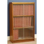 Mid 20th century set 1-24 Encyclopedia Britannica in teak bookcase with sliding glass doors,