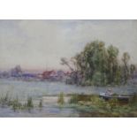 Man in a Boat on a River, watercolour signed by Lester Sutcliffe (British 1848-1933), 25.5cm x 35.