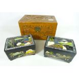 Two Japanese lacquered jewellery boxes and a carved camphor lined box (3) Condition