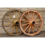Two 19th century wooden and metal bound cart wheels Condition Report <a
