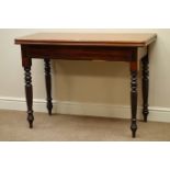 Victorian mahogany tea table, rectangular swivel fold over top with rounded corners,