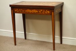 19th century inlaid mahogany rectangular fold over top card table with Dutch style satinwood