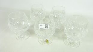 Set of five Waterford crystal Lismore pattern brandy glasses (5) Condition Report