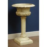 Victorian style white painted centre-piece urn, egg and dart decoration, fluted column, H82cm ,
