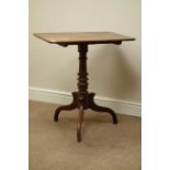 Early Victorian walnut tripod table, rectangular top, turned column with three serpentine legs,