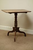 Early Victorian walnut tripod table, rectangular top, turned column with three serpentine legs,