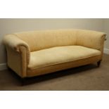 Victorian walnut framed two seat Chesterfield sofa, turned front legs,