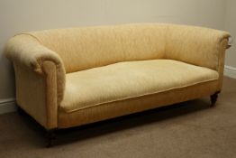 Victorian walnut framed two seat Chesterfield sofa, turned front legs,