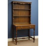 Late 18th century oak side table on bobbin turned stretcher base, single drawer,