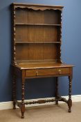 Late 18th century oak side table on bobbin turned stretcher base, single drawer,