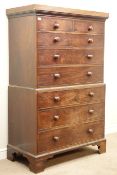 George III mahogany chest on chest, two short and six long drawers, on bracket feet, W110cm, H174cm,