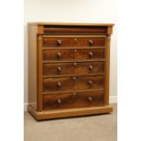 Victorian mahogany chest, five drawers and frieze drawer, hexagonal column supports,