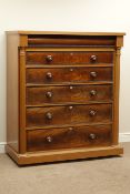 Victorian mahogany chest, five drawers and frieze drawer, hexagonal column supports,