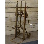 19th century wrought metal and wooden mechanical sack barrow