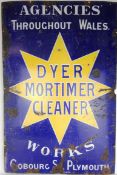 Vintage enamel 'Dyer Mortimer Cleaner' advertising sign H92cm x W61cm Condition Report