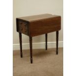 Georgian mahogany drop leaf Pembroke table, on turned supports, 66cm x 84cm,