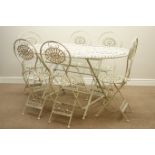 Oval cream finish metalwork garden dining table (161cm x 90cm, H82cm),