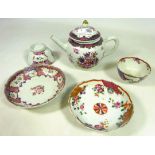 18th/ early 19th Century Chinese type teapot and two similar English porcelain tea bowls and