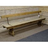Victorian pine and wrought metal garden bench with tilting back,