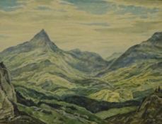 Mountain Valley, watercolour signed by George Graham (British 1881-1949),