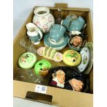 Four Carlton Ware decorative ceramics, three Royal Doulton character jugs including 'Lobster Man',