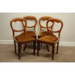 Set four Victorian mahogany balloon back dining chairs with upholstered drop in seats