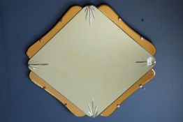 Art Deco period frameless mirror with amber tinted glass,