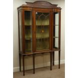 Edwardian inlaid mahogany glazed display cabinet, two curved glass panes,