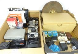 Vintage and digital camera equipment and a Nobo overhead projector in two boxes Condition