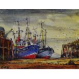 Fishing Boats in Scarborough Harbour, watercolour signed by Jack Rigg (British 1927-),