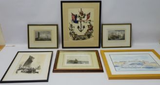 Four 19th century engravings including 'The Spur Lighthouses', by J Rogers and 'Hull Docks',